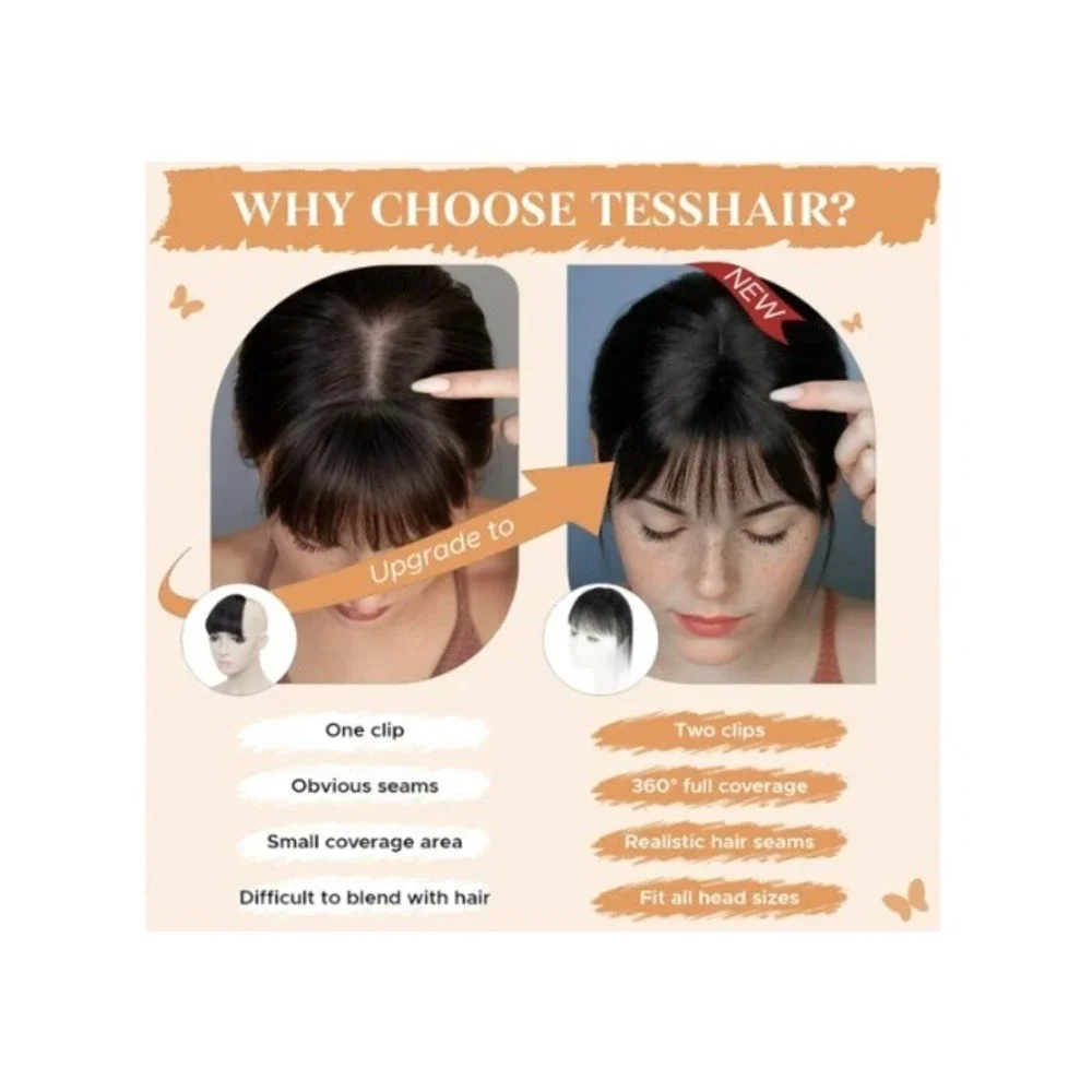 TESSHAIR Bangs Hair Clip 100% Remy Human Hair 3D Wispy Bangs Light Brown #06 10g